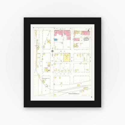 Old map wall art mockup — black gallery frame with white mat — Sanborn Fire Insurance Map from Sibley, Osceola County, Iowa (1913), Sheet #0004