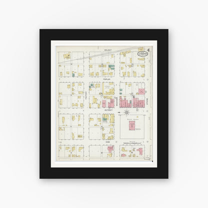 Old map wall art mockup — black gallery frame with white mat — Sanborn Fire Insurance Map from Lagrange, LaGrange County, Indiana (1892), Sheet #0004