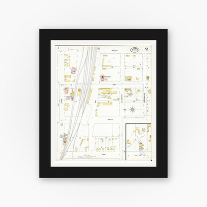 Old map wall art mockup — black gallery frame with white mat — Sanborn Fire Insurance Map from Avoca, Pottawattamie County, Iowa (1899), Sheet #0002