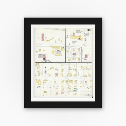 Old map wall art mockup — black gallery frame with white mat — Sanborn Fire Insurance Map from Tiffin, Seneca County, Ohio (1908), Sheet #0028