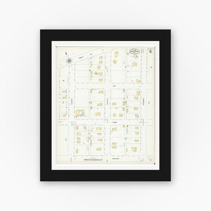 Old map wall art mockup — black gallery frame with white mat — Sanborn Fire Insurance Map from Chillicothe, Peoria County, Illinois (1907), Sheet #0004