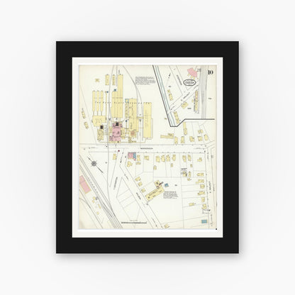Old map wall art mockup — black gallery frame with white mat — Sanborn Fire Insurance Map from Oneida, Madison County, New York (1914), Sheet #0010