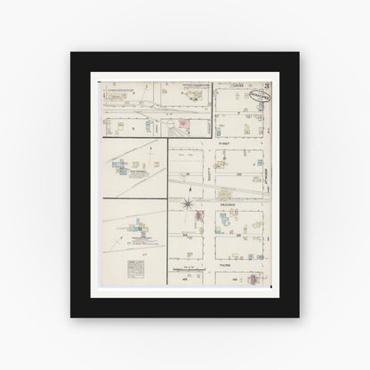 Old map wall art mockup — black gallery frame with white mat — Sanborn Fire Insurance Map from Shakopee, Scott County, Minnesota (1884), Sheet #0003