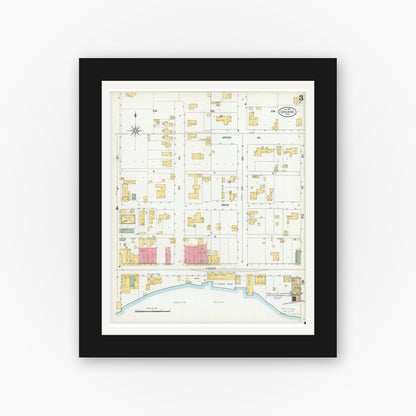 Old map wall art mockup — black gallery frame with white mat — Sanborn Fire Insurance Map from Orange, Orange County, Texas (1901), Sheet #0003