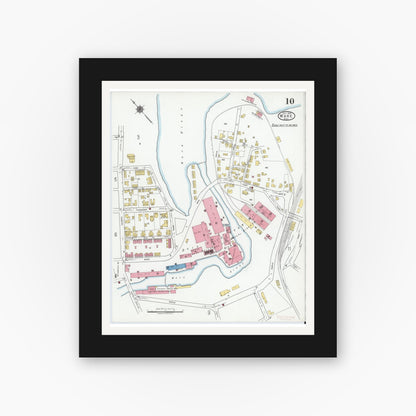Old map wall art mockup — black gallery frame with white mat — Sanborn Fire Insurance Map from Ware, Hampshire County, Massachusetts (1919), Sheet #0010