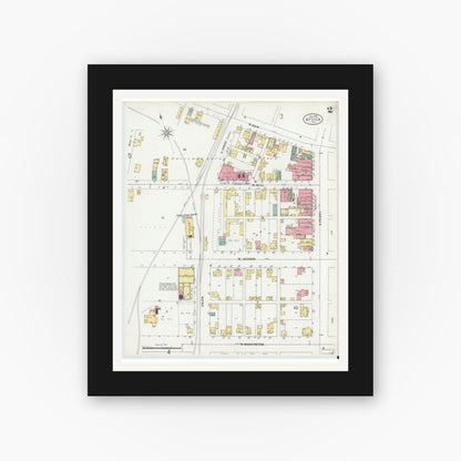 Old map wall art mockup — black gallery frame with white mat — Sanborn Fire Insurance Map from Attica, Fountain County, Indiana (1899), Sheet #0002