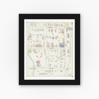 Old map wall art mockup — black gallery frame with white mat — Sanborn Fire Insurance Map from Delaware, Delaware County, Ohio (1890), Sheet #0007