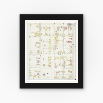 Old map wall art mockup — black gallery frame with white mat — Sanborn Fire Insurance Map from Hillsboro, Highland County, Ohio (1898), Sheet #0004