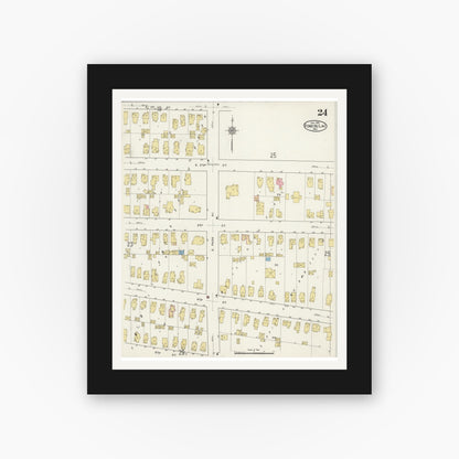 Old map wall art mockup — black gallery frame with white mat — Sanborn Fire Insurance Map from Fond du Lac, Fond du Lac County, Wisconsin (1915), Sheet #0024