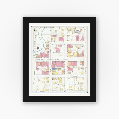 Old map wall art mockup — black gallery frame with white mat — Sanborn Fire Insurance Map from Waupaca, Waupaca County, Wisconsin (1924), Sheet #0002