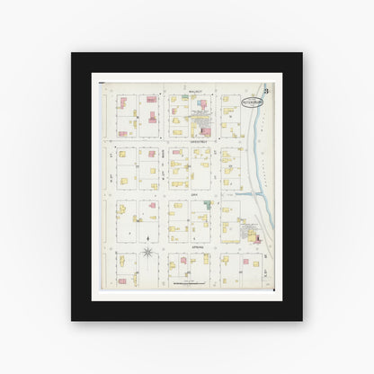 Old map wall art mockup — black gallery frame with white mat — Sanborn Fire Insurance Map from Petersburg, Menard County, Illinois (1892), Sheet #0003