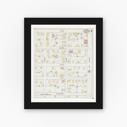 Old map wall art mockup — black gallery frame with white mat — Sanborn Fire Insurance Map from Urbana, Champaign County, Illinois (1892), Sheet #0003