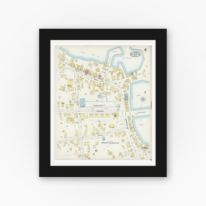 Old map wall art mockup — black gallery frame with white mat — Sanborn Fire Insurance Map from Rockport, Essex County, Massachusetts (1897), Sheet #0004