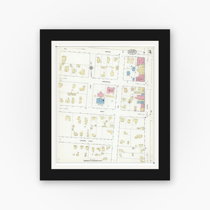 Old map wall art mockup — black gallery frame with white mat — Sanborn Fire Insurance Map from Marengo, McHenry County, Illinois (1912), Sheet #0003