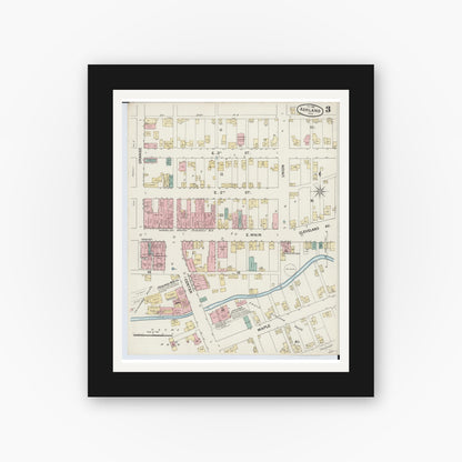 Old map wall art mockup — black gallery frame with white mat — Sanborn Fire Insurance Map from Ashland, Ashland County, Ohio (1888), Sheet #0003