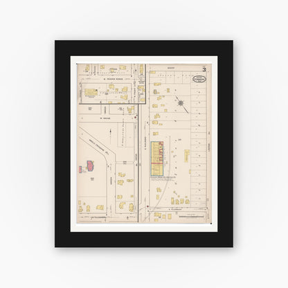 Old map wall art mockup — black gallery frame with white mat — Sanborn Fire Insurance Map from Dowagiac, Cass County, Michigan (1922), Sheet #0003