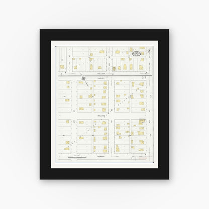 Old map wall art mockup — black gallery frame with white mat — Sanborn Fire Insurance Map from Tracy, Lyon County, Minnesota (1917), Sheet #0002