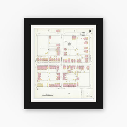Old map wall art mockup — black gallery frame with white mat — Sanborn Fire Insurance Map from Columbia, Lancaster County, Pennsylvania (1909), Sheet #0003