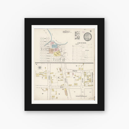 Old map wall art mockup — black gallery frame with white mat — Sanborn Fire Insurance Map from Monterey, Monterey County, California (1888) - Complete Map Set