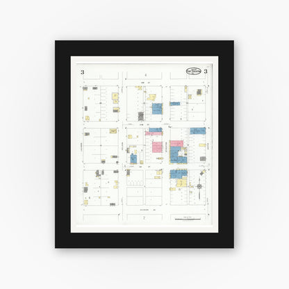Old map wall art mockup — black gallery frame with white mat — Sanborn Fire Insurance Map from Fort Stockton, Pecos County, Texas (1927), Sheet #0003