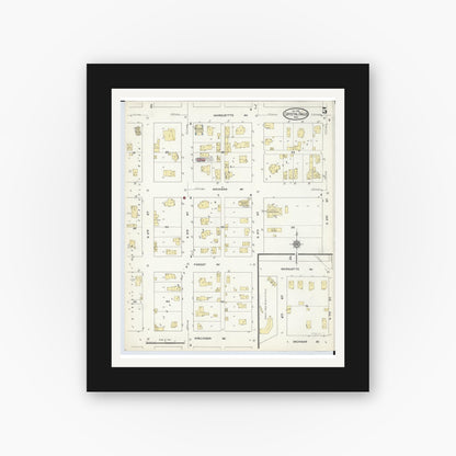 Old map wall art mockup — black gallery frame with white mat — Sanborn Fire Insurance Map from Crystal Falls, Iron County, Michigan (1914), Sheet #0005