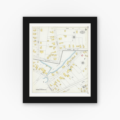 Old map wall art mockup — black gallery frame with white mat — Sanborn Fire Insurance Map from Milford, Worcester County, Massachusetts (1903), Sheet #0003