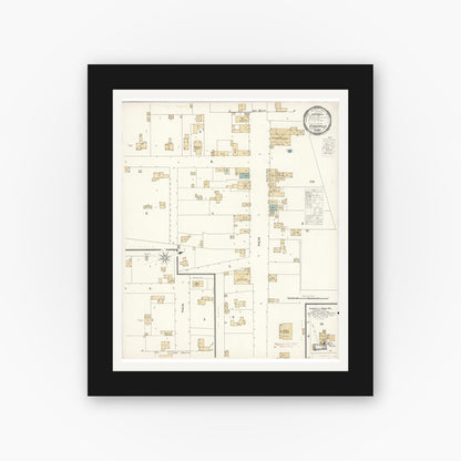 Old map wall art mockup — black gallery frame with white mat — Sanborn Fire Insurance Map from Hydesville, Humboldt County, California (1900), Sheet #0001