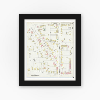 Old map wall art mockup — black gallery frame with white mat — Sanborn Fire Insurance Map from Washington, Washington County, Pennsylvania (1896), Sheet #0008
