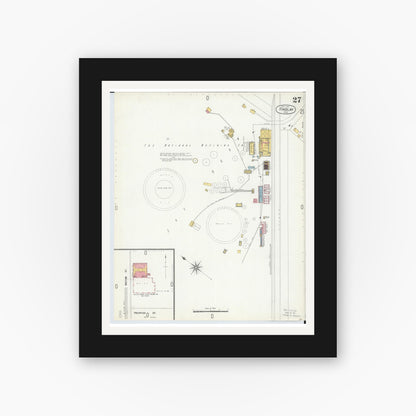 Old map wall art mockup — black gallery frame with white mat — Sanborn Fire Insurance Map from Findlay, Hancock County, Ohio (1901), Sheet #0027