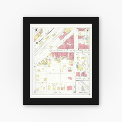 Old map wall art mockup — black gallery frame with white mat — Sanborn Fire Insurance Map from Wellington, Lorain County, Ohio (1933), Sheet #0002