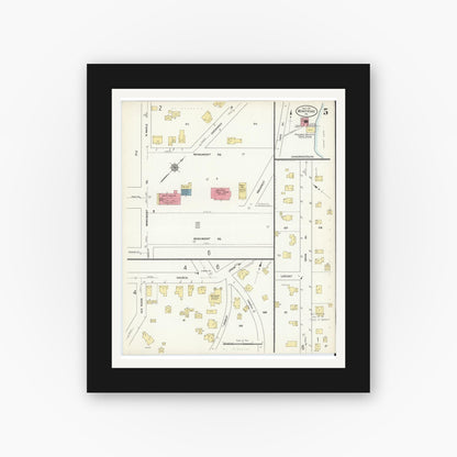 Old map wall art mockup — black gallery frame with white mat — Sanborn Fire Insurance Map from Montrose, Susquehanna County, Pennsylvania (1911), Sheet #0005