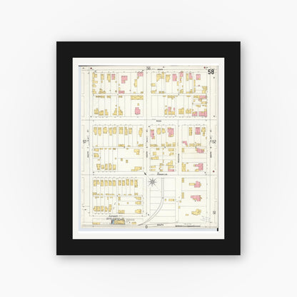 Old map wall art mockup — black gallery frame with white mat — Sanborn Fire Insurance Map from Hamilton, Butler County, Ohio (1899), Sheet #0058