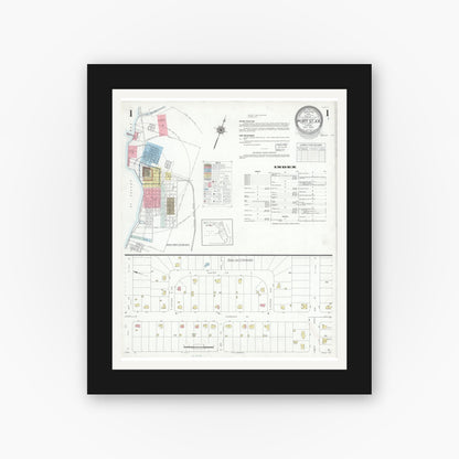 Old map wall art mockup — black gallery frame with white mat — Sanborn Fire Insurance Map from Port Saint Joe, Gulf County, Florida (1940) - Complete Map Set