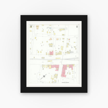 Old map wall art mockup — black gallery frame with white mat — Sanborn Fire Insurance Map from Arp, Smith County, Texas (1939), Sheet #0002