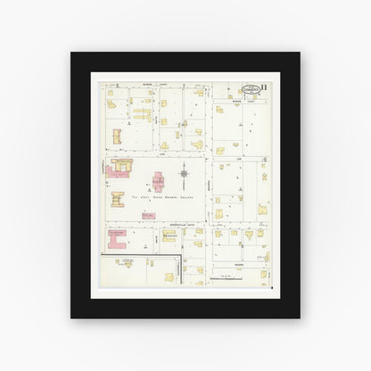 Old map wall art mockup — black gallery frame with white mat — Sanborn Fire Insurance Map from Commerce, Hunt County, Texas (1911), Sheet #0011