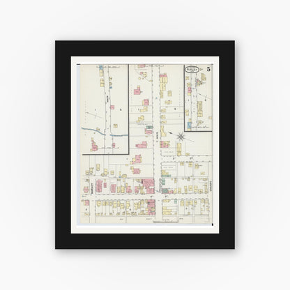 Old map wall art mockup — black gallery frame with white mat — Sanborn Fire Insurance Map from Ripley, Brown County, Ohio (1890), Sheet #0005
