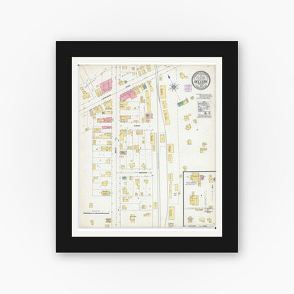 Old map wall art mockup — black gallery frame with white mat — Sanborn Fire Insurance Map from Westby, Vernon County, Wisconsin (1904), Sheet #0001