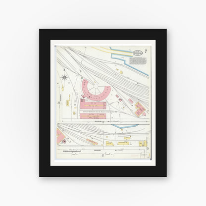 Old map wall art mockup — black gallery frame with white mat — Sanborn Fire Insurance Map from Escanaba, Delta County, Michigan (1906), Sheet #0007