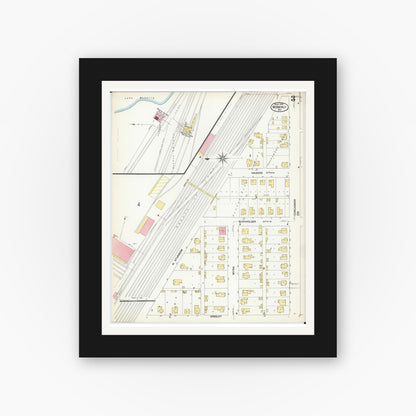 Old map wall art mockup — black gallery frame with white mat — Sanborn Fire Insurance Map from Moberly, Randolph County, Missouri (1909), Sheet #0003