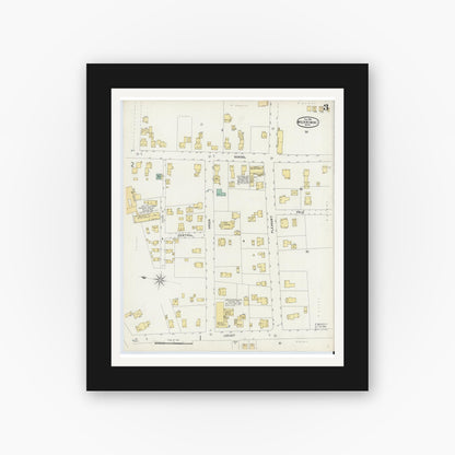 Old map wall art mockup — black gallery frame with white mat — Sanborn Fire Insurance Map from Merrimac, Essex County, Massachusetts (1896), Sheet #0003