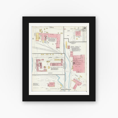 Old map wall art mockup — black gallery frame with white mat — Sanborn Fire Insurance Map from Passaic, Passaic County, New Jersey (1903), Sheet #0036