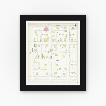 Old map wall art mockup — black gallery frame with white mat — Sanborn Fire Insurance Map from La Grange, Fayette County, Texas (1901), Sheet #0003