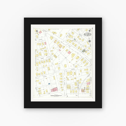Old map wall art mockup — black gallery frame with white mat — Sanborn Fire Insurance Map from Poplar Bluff, Butler County, Missouri (1924), Sheet #0006
