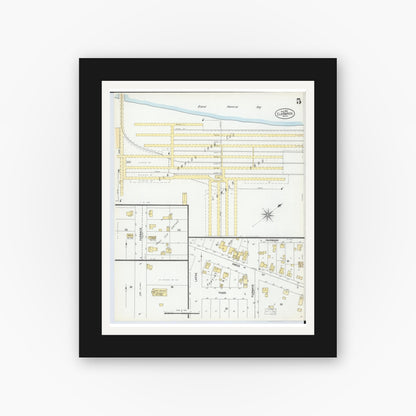 Old map wall art mockup — black gallery frame with white mat — Sanborn Fire Insurance Map from Elk Rapids, Antrim County, Michigan (1900), Sheet #0005