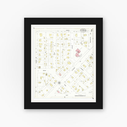 Old map wall art mockup — black gallery frame with white mat — Sanborn Fire Insurance Map from Shenandoah, Page County, Iowa (1901), Sheet #0007