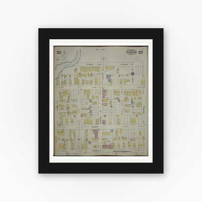 Old map wall art mockup — black gallery frame with white mat — Sanborn Fire Insurance Map from Lackawanna, Erie County, New York (1950), Sheet #0022