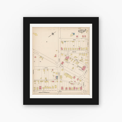 Old map wall art mockup — black gallery frame with white mat — Sanborn Fire Insurance Map from Doylestown, Bucks County, Pennsylvania (1922), Sheet #0002