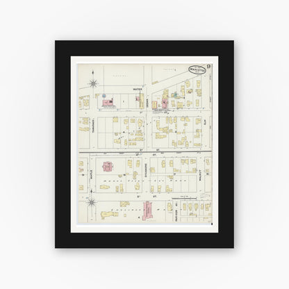 Old map wall art mockup — black gallery frame with white mat — Sanborn Fire Insurance Map from Manistee, Manistee County, Michigan (1890), Sheet #0009