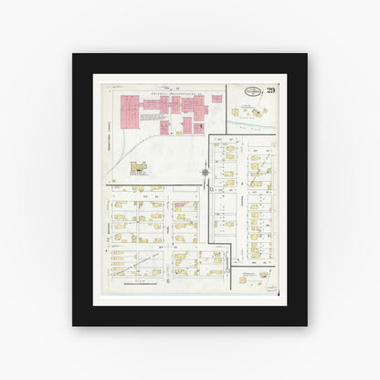 Old map wall art mockup — black gallery frame with white mat — Sanborn Fire Insurance Map from Columbus, Bartholomew County, Indiana (1912), Sheet #0029