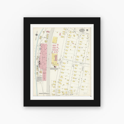 Old map wall art mockup — black gallery frame with white mat — Sanborn Fire Insurance Map from Ridgway, Elk County, Pennsylvania (1915), Sheet #0011